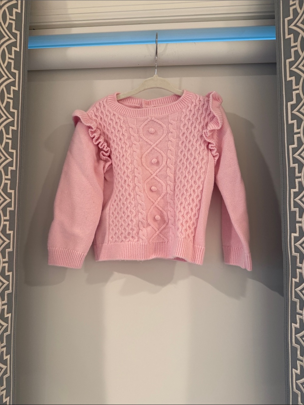 Jacadi Pink Ruffle Cable-Knit Sweater